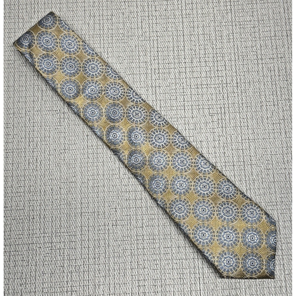Jos. A. Bank Necktie Mens Self-Tipped Gold Blue Medallion Silk‎ Formal Classic